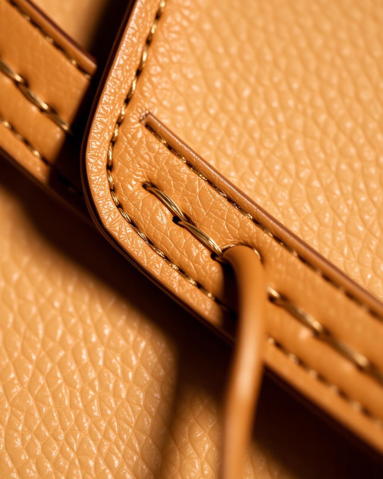 Close-up of hand-stitched luxury leather
